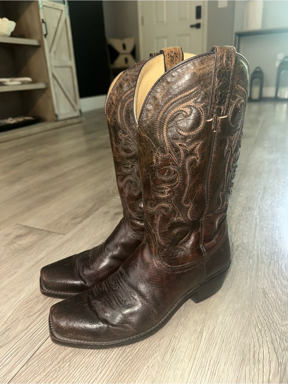 Nocona Men's Imperial Calf Leather Western Boots Walnut Brush Sz 8 D
